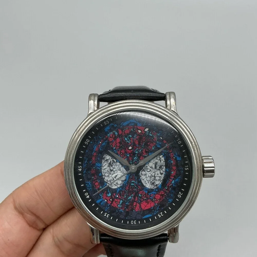 Marvel Comics Spider-Man Mens Watch 43mm Multicolor Dial Leather New Battery